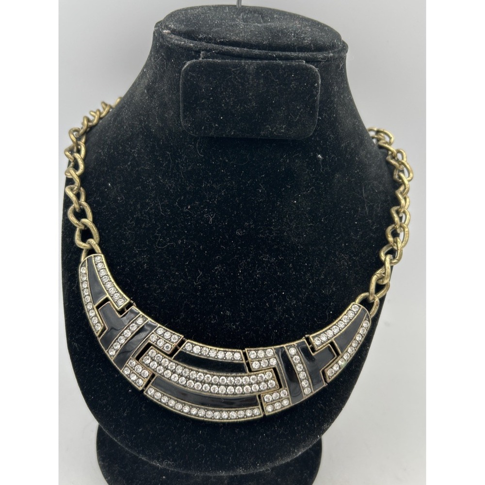 Vintage Necklace Mark‎ By Avon Choker Black Gold Chain Rhinestone Retro 90's